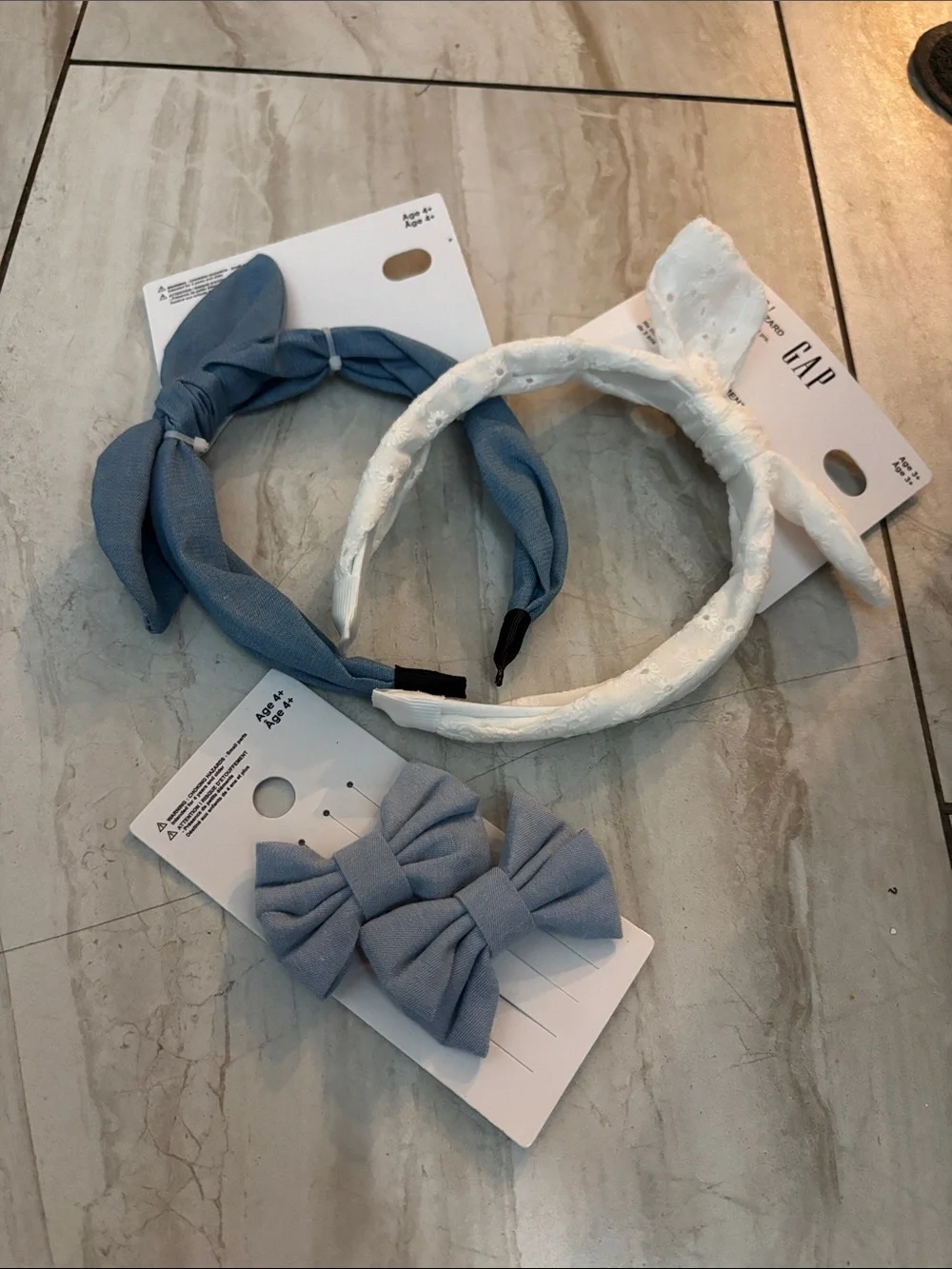 GAP Girls Blue and White Headbands with Blue Bow Clips